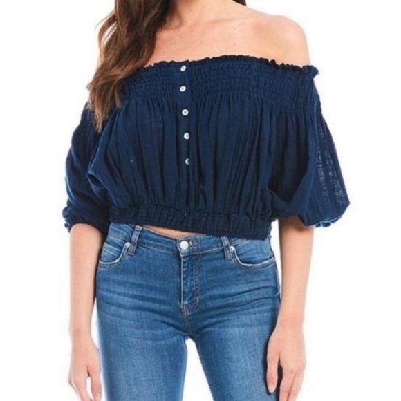 NWT FREE PEOPLE Boho Cottagecore Prairie Cropped Elastic Ruffle Top Size M - Picture 1 of 3